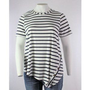 Plus Size Stripe Hi Low Top with Button Detail